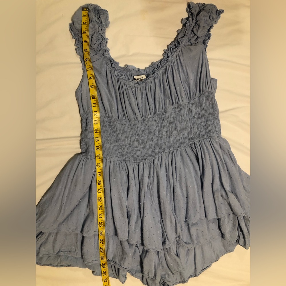 Princess Polly,Love Galore,blue off the shoulder shirred waist ruffle romper, 18 - Picture 7 of 12